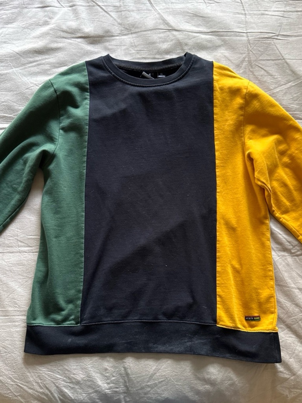 Colorblock Crewneck Sweater in Black, Green & Yellow
